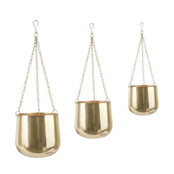 Set 3 ghivece din fier suspendate pt living cask, galben