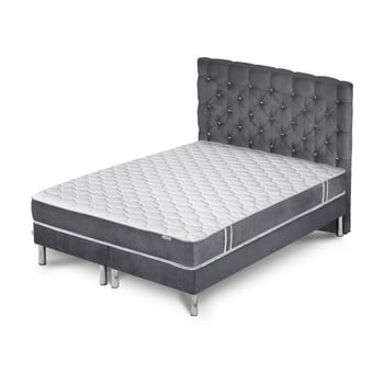 Pat cu saltea și 2 box spring stella cadente maison syrius forme, 180 x 200 cm, gri