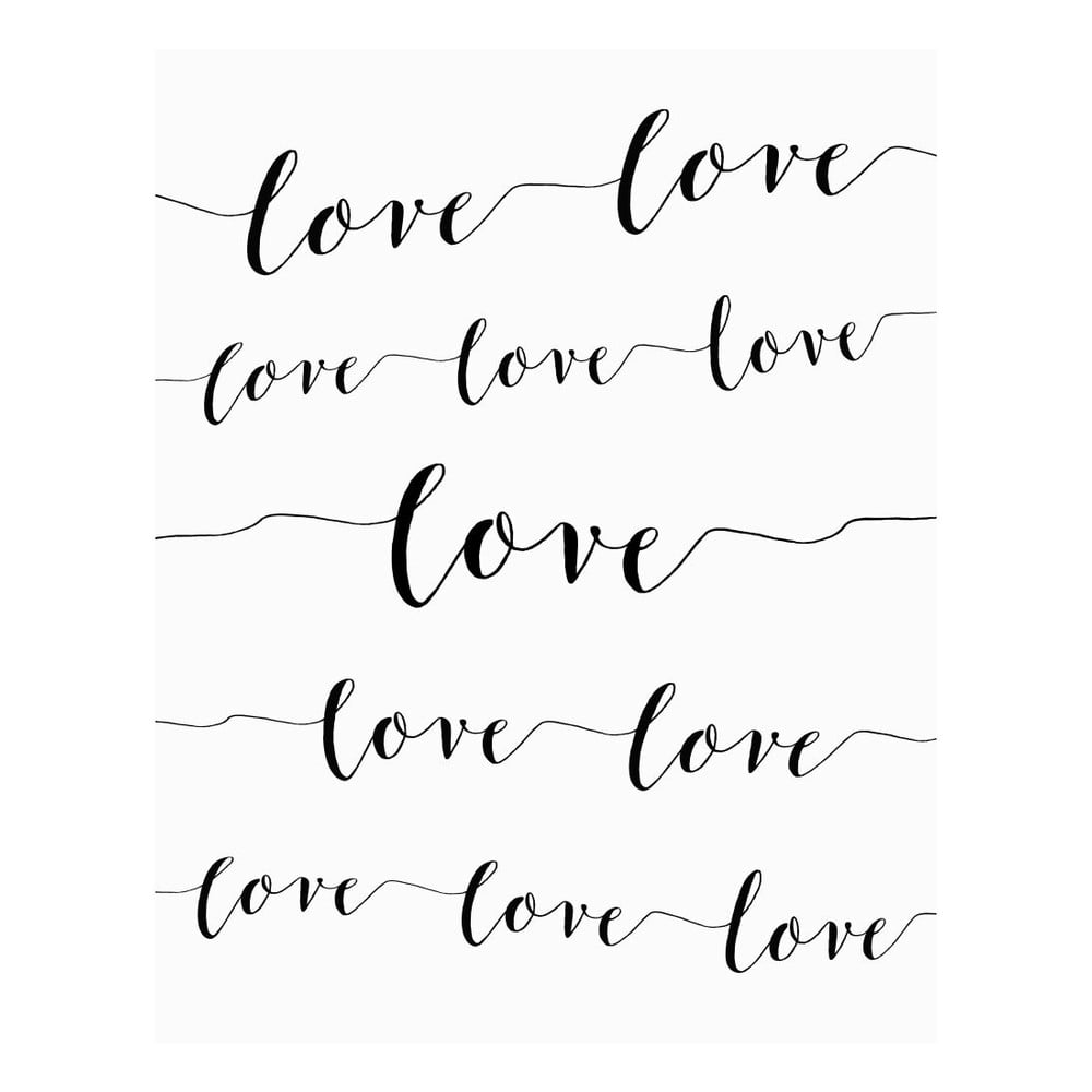 Plakát v dřevěném rámu Love love love, 38x28 cm