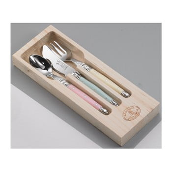 Set 3 tacâmuri din inox, în cutie din lemn jean dubost
