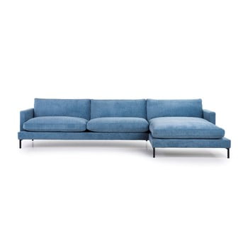Canapea cu 3 locuri și șezlong pe partea dreaptă Softnord Leken, albastru deschis