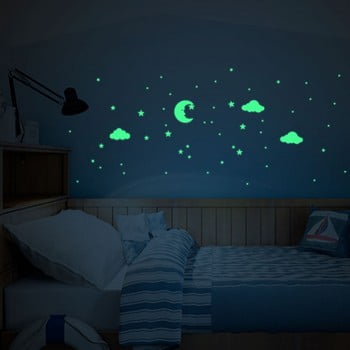 Autocolant fosforescent pentru perete ambiance moon and clouds