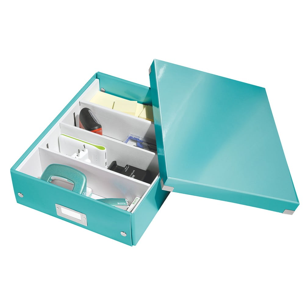 Tyrkysově modrý box s organizérem Leitz Office, délka 37 cm