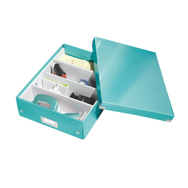 Tyrkysově modrý box s organizérem Leitz Office, délka 37 cm
