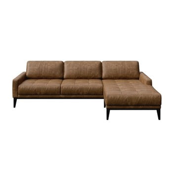 Colțar din piele cu șezlong pe partea dreaptă mesonica musso tufted, maro