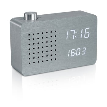 Ceas cu led alb și radio gingko click clock, gri-alb