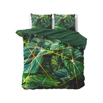Lenjerie de pat din bumbac satinat, pentru pat dublu DH Botanical Dreams Nature Vibes Green, 200 x 200 cm