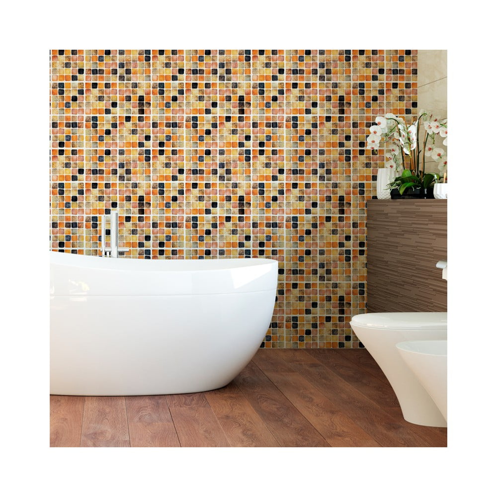 Sada 9 nástěnných samolepek Ambiance Wall Decal Tiles Mosaics Sanded Grade, 15 x 15 cm
