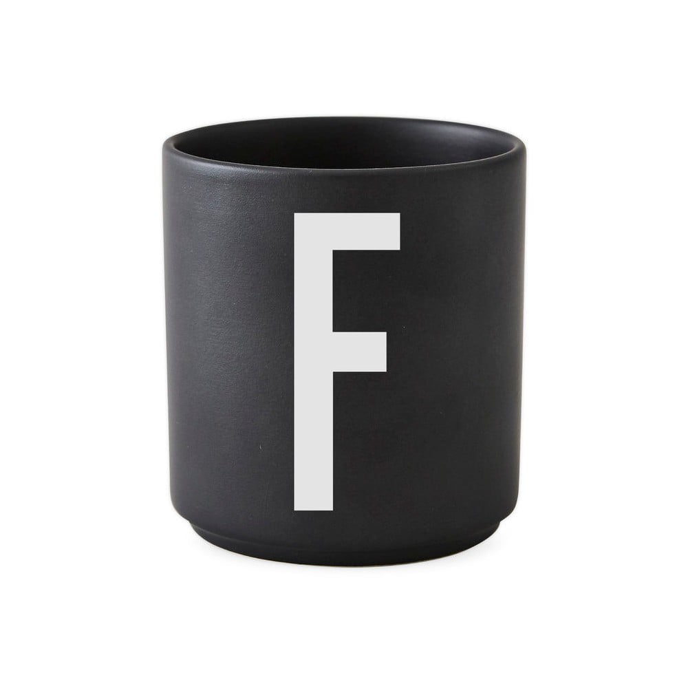 Černý porcelánový hrnek Design Letters Alphabet F, 250 ml