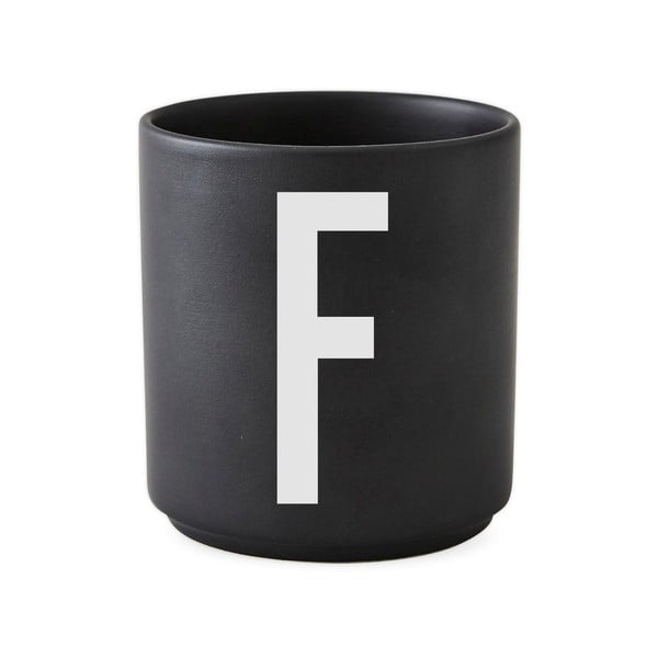 Černý porcelánový hrnek Design Letters Alphabet F, 250 ml