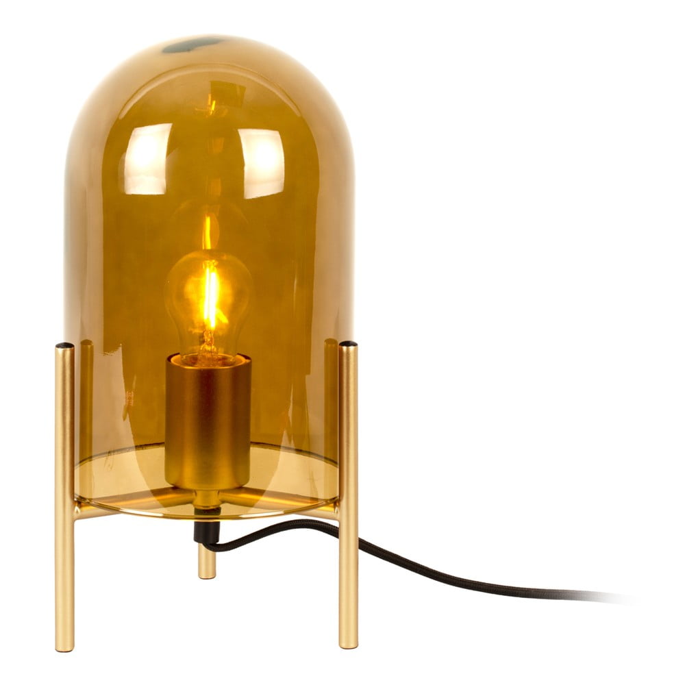 Hořčicově žlutá skleněná stolní lampa Leitmotiv Bell, výška 30 cm