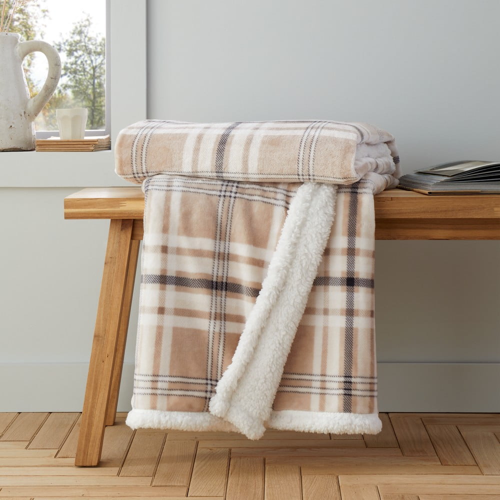 Béžová deka s beránkem 130x170 cm Kelso Check – Catherine Lansfield