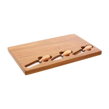 Set tocător din lemn de cauciuc și 3 cuțite pentru brânzeturi premier housewares, 23 x 37 cm