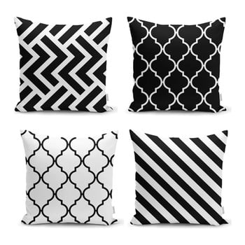 Set 4 fețe de pernă minimalist cushion covers bw graphic patterns, 45 x 45 cm