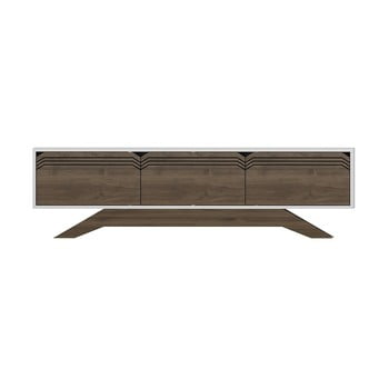 Masă tv în decor de lemn de nuc cu detalii albe piyar white walnut
