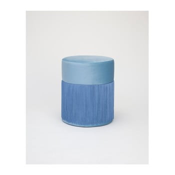 Puf cu husă din catifea velvet atelier, ø 36 cm, albastru