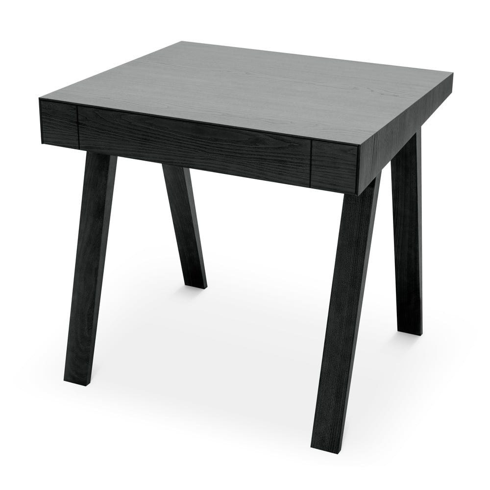 Černý stůl s nohami z jasanového dřeva EMKO 4.9, 80 x 70 cm