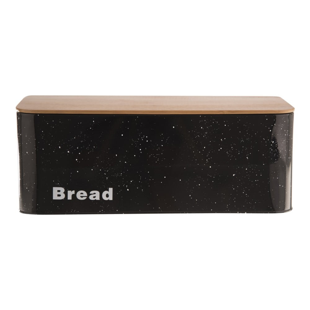 Černý plechový chlebník s dřevěným víkem Orion Bread Mramor