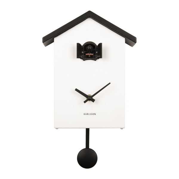 Černo-bílé kyvadlové hodiny Karlsson Cuckoo, 25 x 20 cm