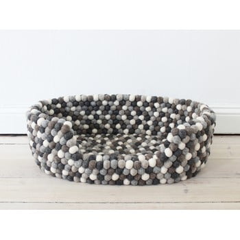 Pat cu bile din lână, pentru animale de companie Wooldot Ball Pet Basket, 80 x 60 cm, alb - gri