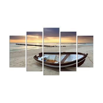 Tablou din mai multe piese Sunset Over The Sea And Boat, 110 x 60 cm