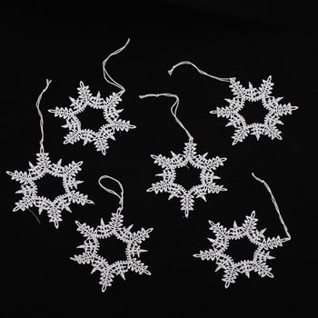 Set 5 decorațiuni croșetate suspendate, formă stea dakls, lungime 9 cm, alb