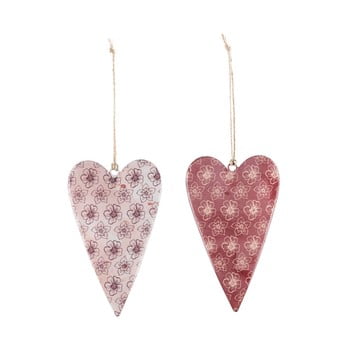 Set 2 decorațiuni metalice în formă de inimă ego dekor, 6 x 10 x 1 cm, alb-roșu