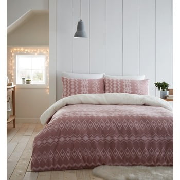Lenjerie de pat din fleece catherine lansfield alpine, 135 x 200 cm, roz