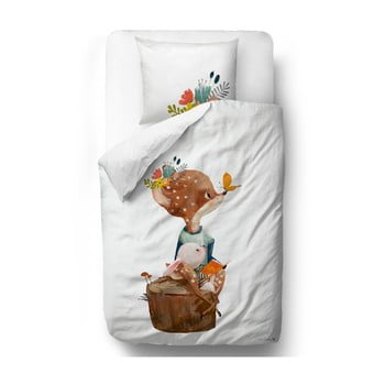 Lenjerie de pat din bumbac satinat pentru copii Mr. Little Fox Rabbit, 100 x 130 cm