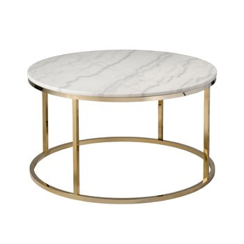 Măsuță de cafea rge accent, blat din marmură albă și structură aurie, 85 cm