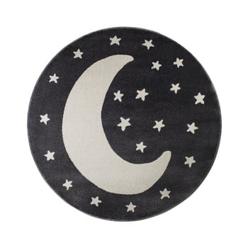 Covor rotund KICOTI Moon, ø 100 cm, negru-alb