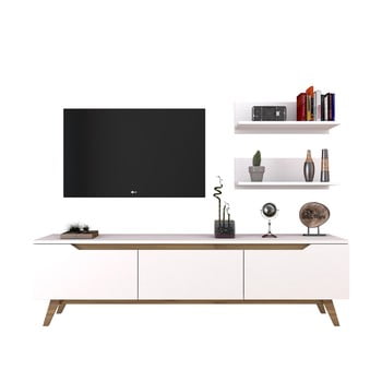 Set comodă tv și 2 etajere de perete wren white, alb