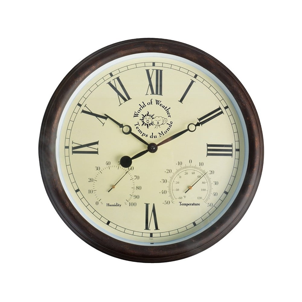 Venkovní nástěnné hodiny s římskými číslicemi a teploměrem Esschert Design