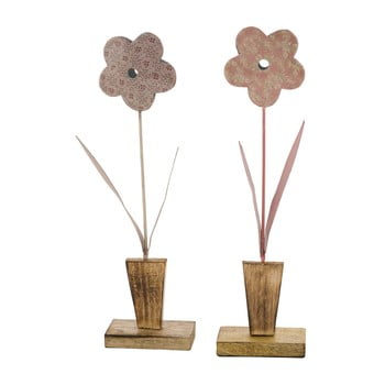 Set 2 decorațiuni mici cu suport din lemn Ego Dekor, 9 x 32,5 cm, motiv flori