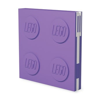 Jurnal pătrat cu pix cu gel LEGO®, 15,9 x 15,9 x 2,3 cm, mov