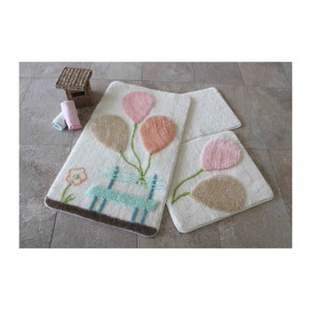 Set 3 covoare baie cu detalii baloane knit knot, roz - albastru