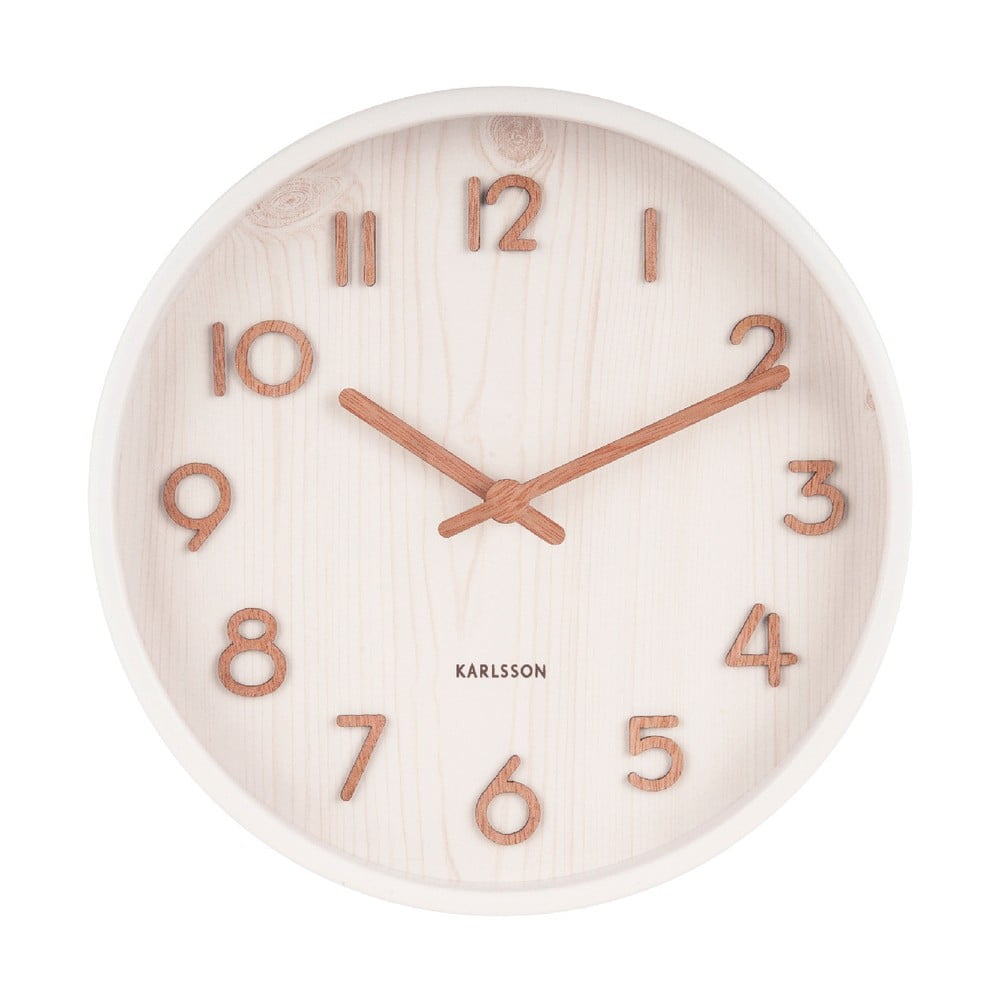 Bílé nástěnné hodiny z lipového dřeva Karlsson Pure Small, ø 22 cm