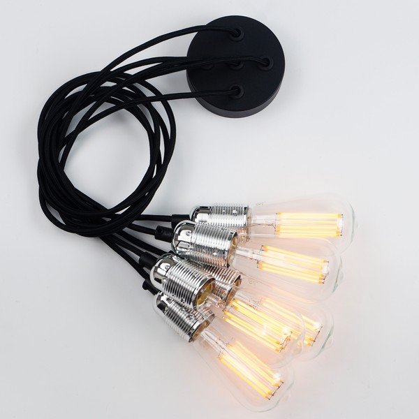 Závěsné svítidlo s 5 černými kabely a stříbrnou objímkou Bulb Attack Uno Cassie
