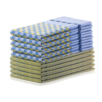 Set 10 prosoape de bucătărie din bumbac decoking louie, 50 x 70 cm, galben muștar și albastru