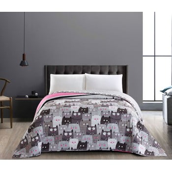 Cuvertură reversibilă din microfibră decoking cat invasion, 260 x 280 cm, gri