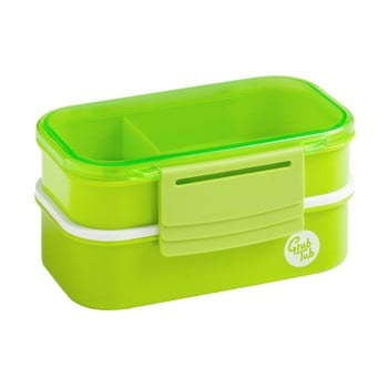 Cutie gustări cu 2 compartimente și tacâmuri Premier Housewares Grub Tub, 13,5 x 10 cm, verde