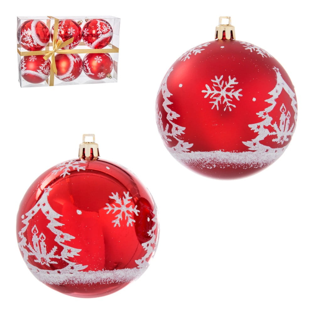Sada 6 vánočních ozdob v červené barvě Unimasa Snowflake