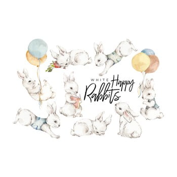 Set 8 autoadezive dekornik white happy rabbits