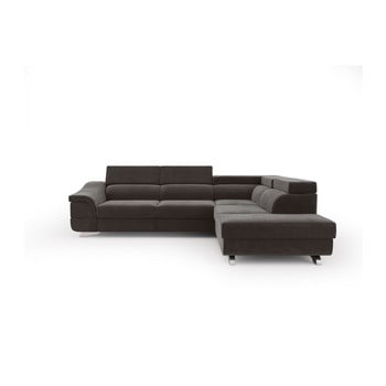 Canapea extensibilă cu înveliș de catifea windsor & co sofas apollon, pe partea dreaptă, maro închis