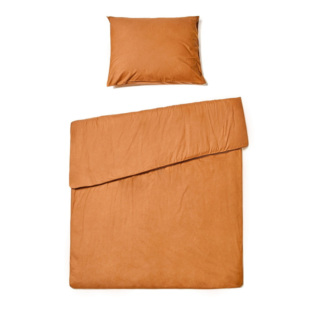 Terakotově oranžové povlečení na jednolůžko ze stonewashed bavlny Bonami Selection, 140 x 220 cm