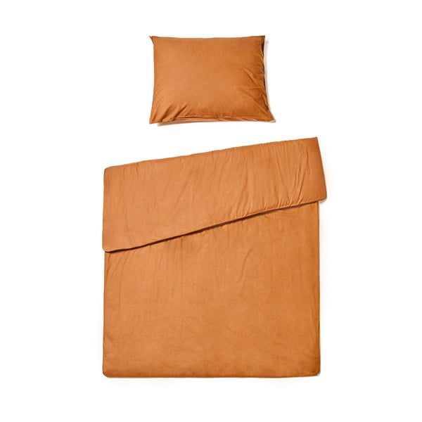 Terakotově oranžové povlečení na jednolůžko ze stonewashed bavlny Bonami Selection, 140 x 220 cm