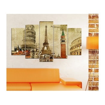 Tablou din mai multe piese 3d art mauve eiffel, 102 x 60 cm
