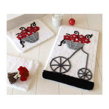 Set 3 covoare baie cu motive florale knit knot, roșu, gri - negru