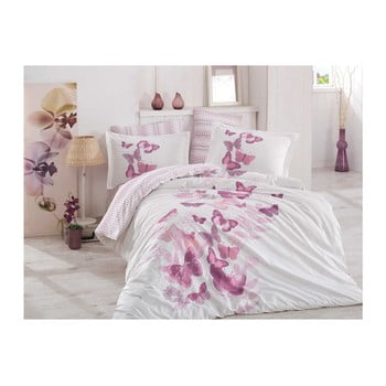 Lenjerie de pat și cearșaf din bumbac poplin sueno lilac, 200 x 220 cm