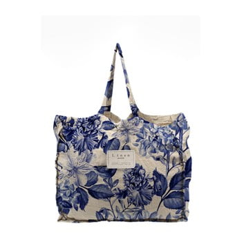 Geantă textilă linen blue flowers, lățime 50 cm
